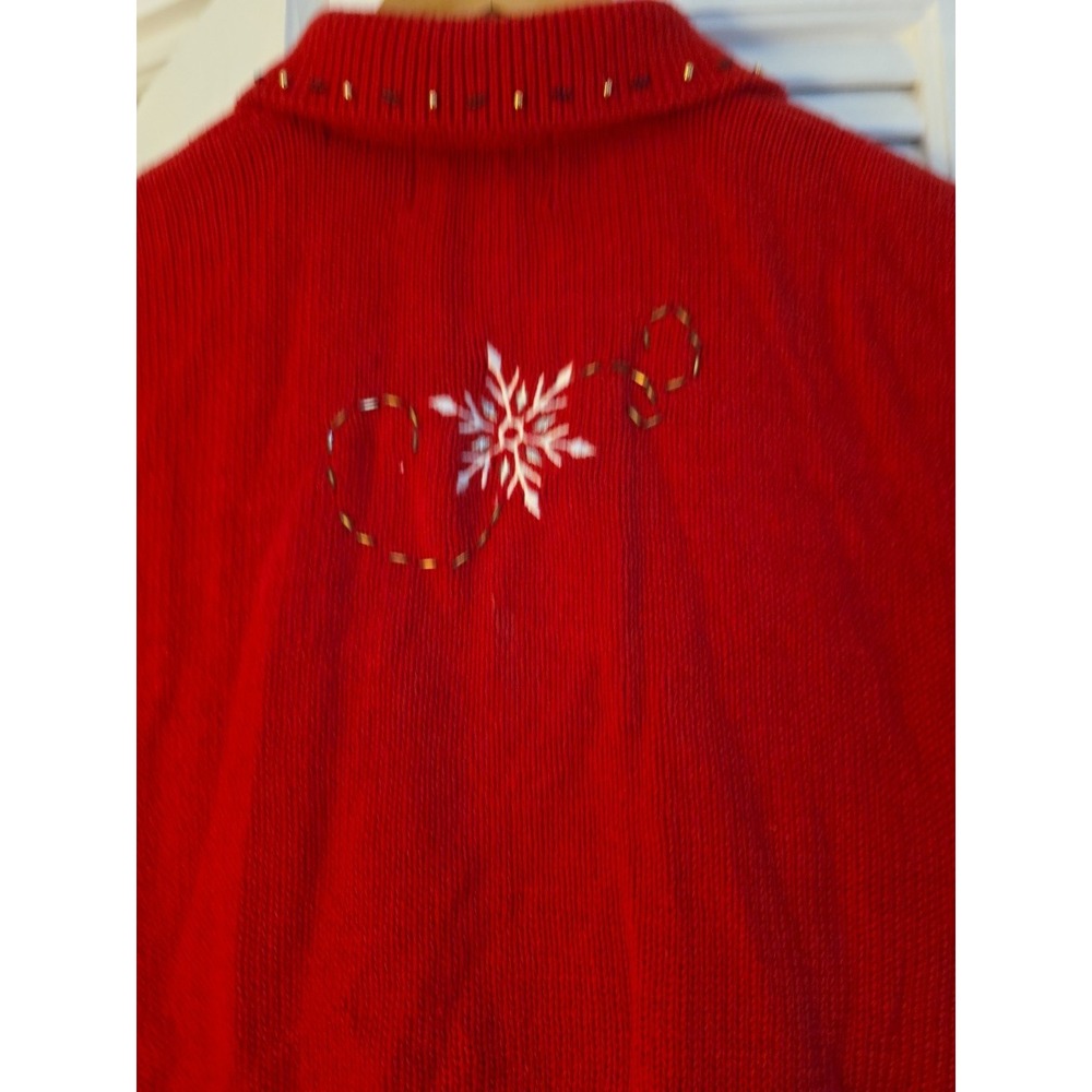 Studio JOY Red Snowflake Zip Sweater Vest XL Ramie Cotton Embroidered Holiday - Picture 7 of 9